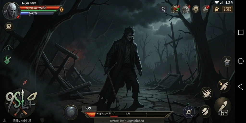 Screenshot 9SL menampilkan karakter di lokasi gelap dan angker.