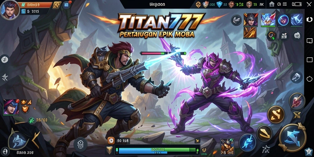 Screenshot gameplay TITAN777 yang menunjukkan aksi pertarungan MOBA.